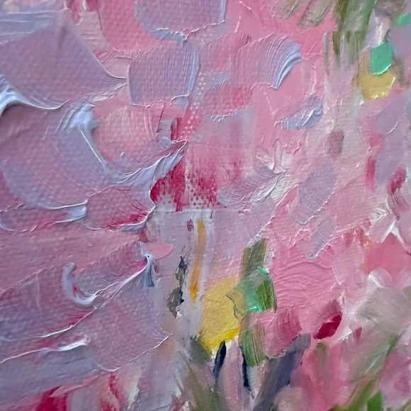 Original oil painting impressionist Monet style spring blossoms mountain